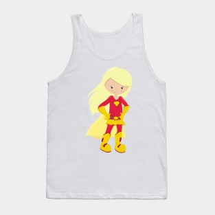 Superhero Girl, Blonde Hair, Hero, Red Costume Tank Top